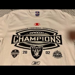 Vintage Reebok Oakland Raiders 2002 AFC Champions White T Shirt NFL Size L